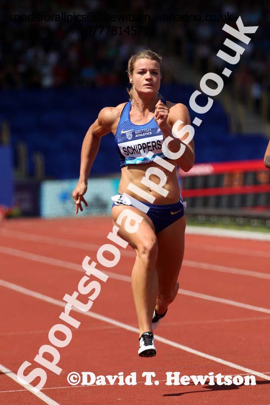 Dafne Schippers (NED) womens 100 metres, IAAF Diamond League, Birmingham. Photo: David T. Hewitson/Sports for All Pics
